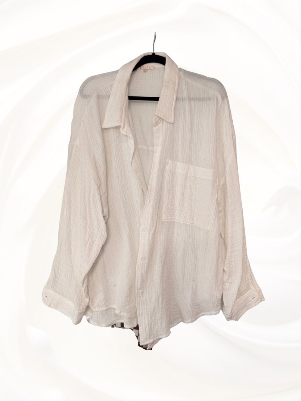 2020 Ave Ivory Crinkle Gauze Button Up Shirt Plus Size 3XL